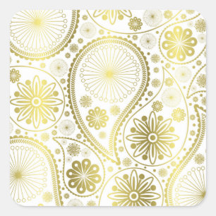 Gold paisley pattern square sticker