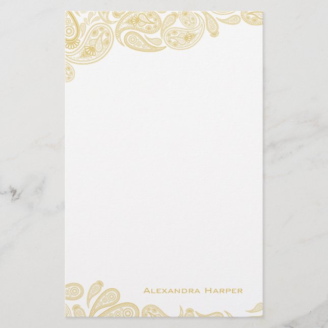 Gold Paisley Personalised Stationery (Front)