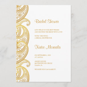 Gold Paisley Traditional Indian Bridal Shower Invitation
