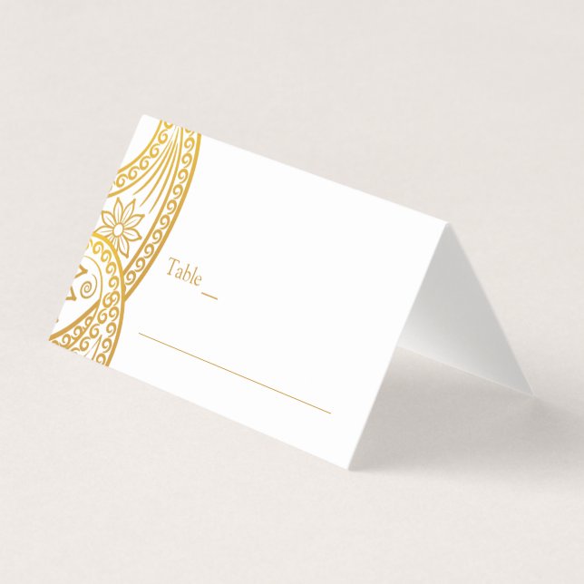 Gold Paisley Traditional Indian Wedding Place Card (Front)