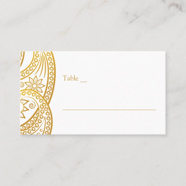 Gold Paisley Traditional Indian Wedding Place Card (Front)