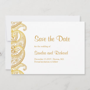 Gold Paisley Traditional Indian Wedding Save The Date