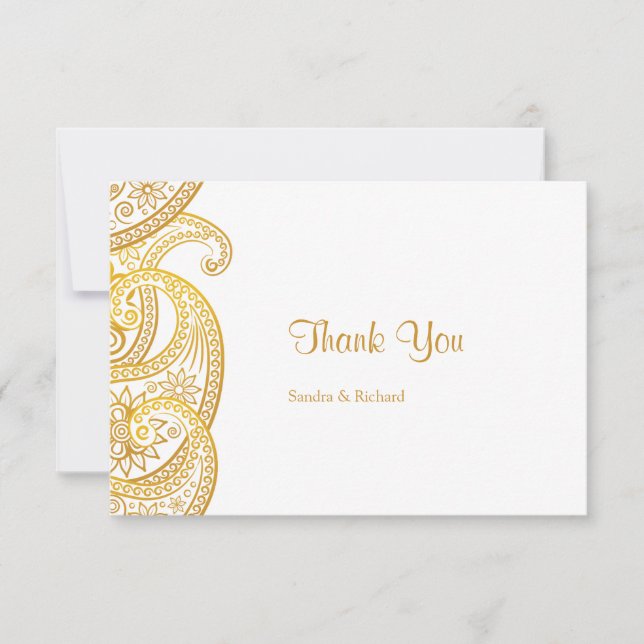 Gold Paisley Traditional Indian Wedding Thank You Card (Front)