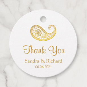 Gold Paisley Traditional Indian Wedding Thank You Favour Tags