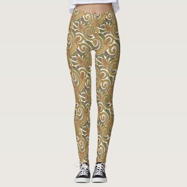 Gold Paisley Women's Leggings (Front)