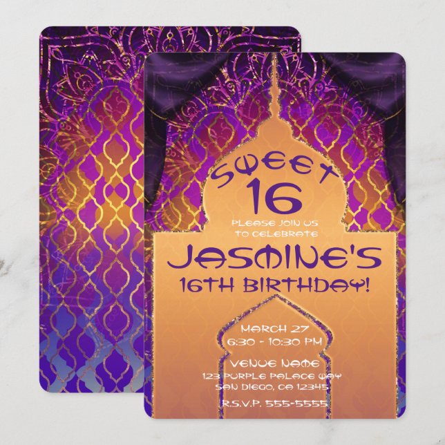 Gold Palace Arabian Nights Sweet 16 Birthday Invitation (Front/Back)
