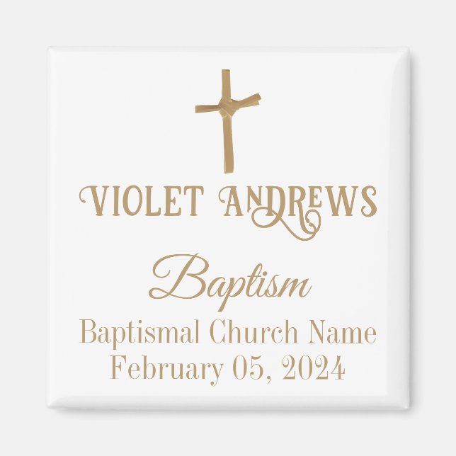 Gold Palm Cross Personalised Baptism Magnet (Front)