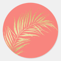 Gold Palm Frond on Coral Background