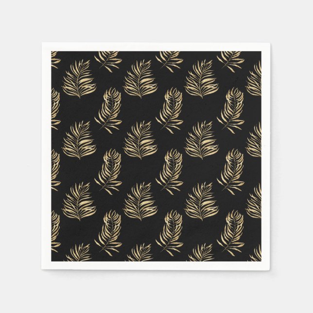 Gold Palm Leaf minimalist black Wedding Napkin (Front)