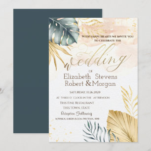 Gold Palm Leaves Beach Wedding Invitation