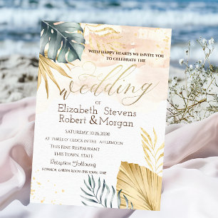 Gold Palm Leaves Beach Wedding Invitation