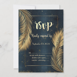 Gold Palm Leaves Beach Wedding RSVP Invitation