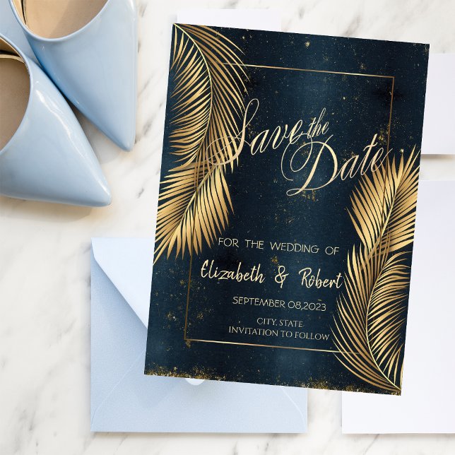 Gold Palm Leaves Beach Wedding Save The Date (Creator Uploaded)