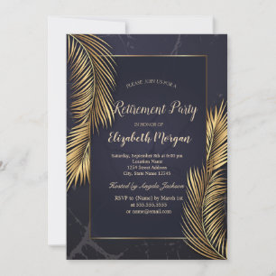 Gold Palm Leaves Marble Retirement Invitation