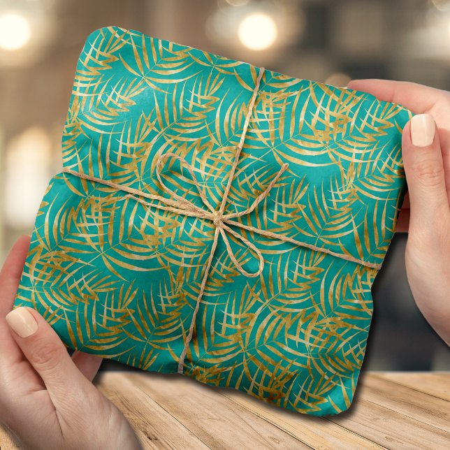 Gold Palm Leaves on Turquoise Tissue Paper (Creator Uploaded)