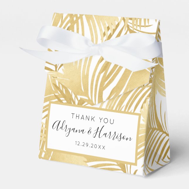 Gold Palm Leaves Tropical Wedding Favour Box (Front Side)