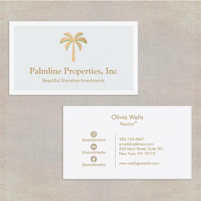 Gold Palm Tree Beach Front Real Estate  Calling Ca Card (Creator Uploaded)