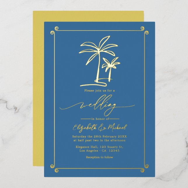 Gold Palm Tree Coastal Chic Wedding (Front/Back)