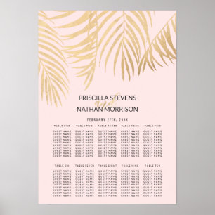 Gold Palm Tree Fronds Pale Pink Seating Chart