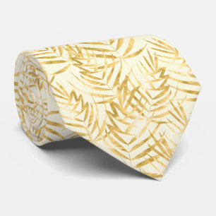 Gold Palm Tree Fronds Tropical Ivory Tie
