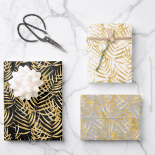 Gold Palm Tree Fronds Tropical Wrapping Paper Sheet