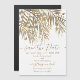 Gold palm tree leaf tropical white save the date