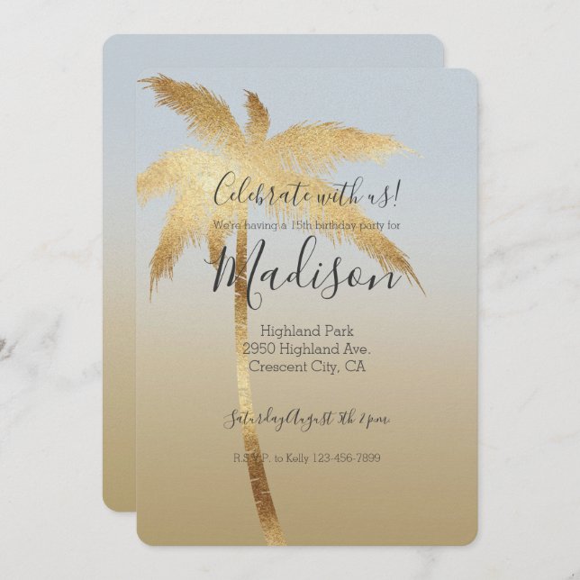 Gold Palm Tree Ombre Invitation (Front/Back)
