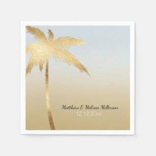 Gold Palm Tree Ombre Personalised Wedding Napkins