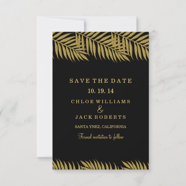 Gold Palm Tree Tropical Wedding Save The Date (Front)