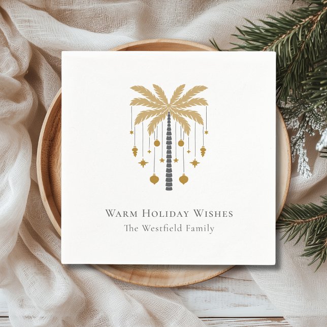 Gold Palm Tree Warm Holiday Wishes Party Napkin (Gold Palm Tree Warm Holiday Wishes Paper Napkin)
