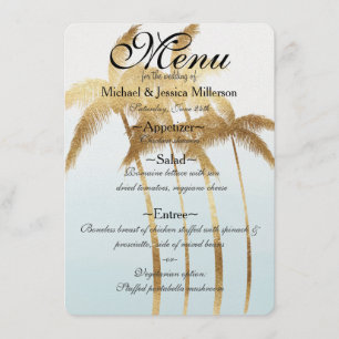 Gold Palm Trees Ombre Wedding Menu