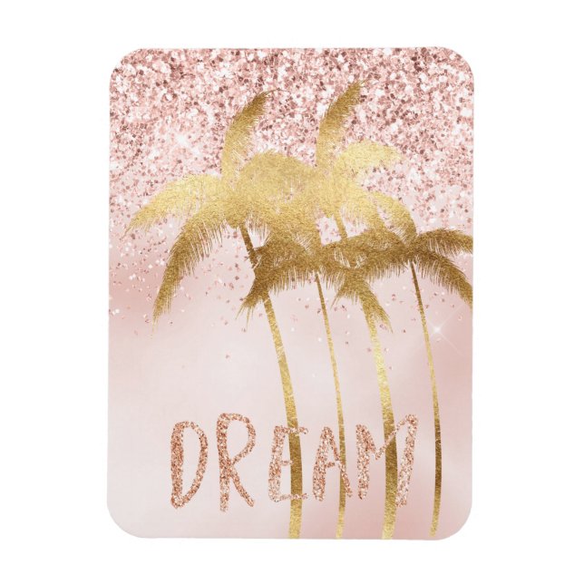 Gold Palm Trees Pink Ombre Glitter Dream     Magnet (Vertical)