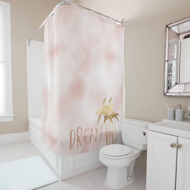Gold Palm Trees Pink Ombre Glitter Dream      Shower Curtain (In Situ)