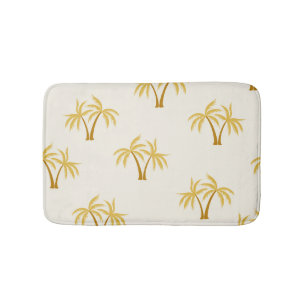 Gold Palm Trees: Tropical Textile. Bath Mat