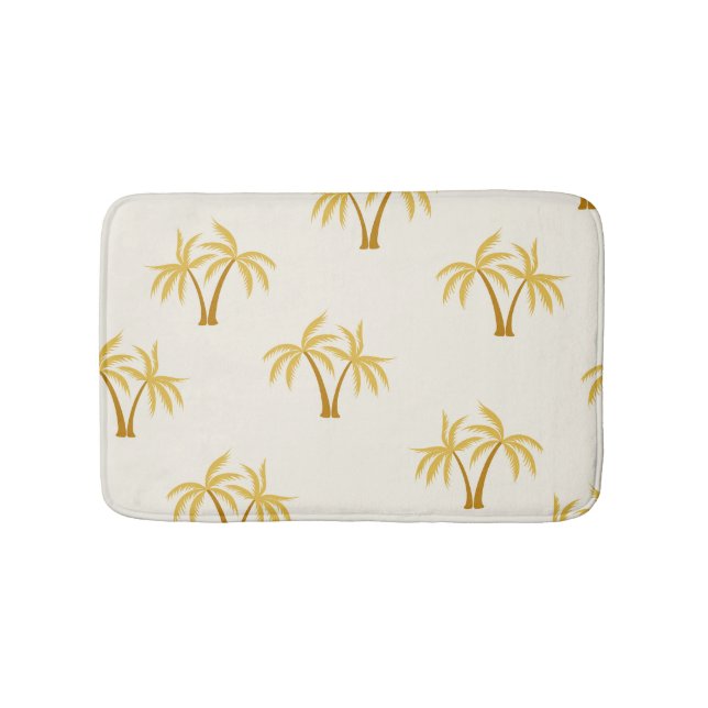 Gold Palm Trees: Tropical Textile. Bath Mat (Front)