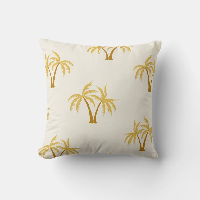 Gold Palm Trees: Tropical Textile. Cushion (Front)