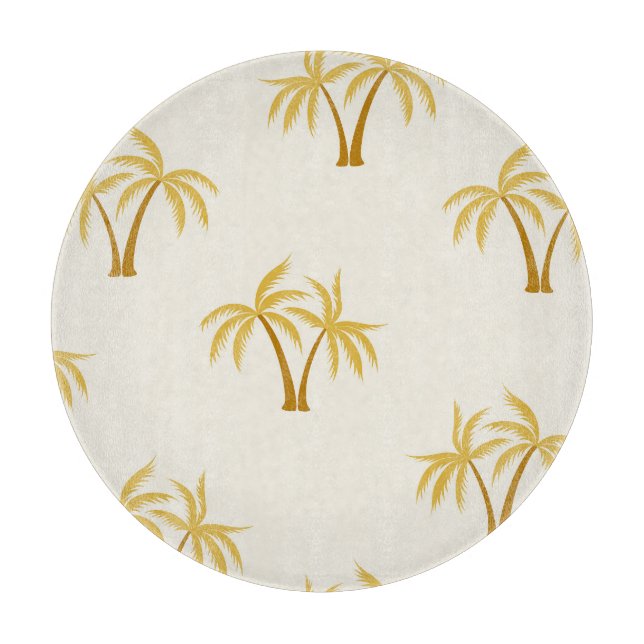 Gold Palm Trees: Tropical Textile. Cutting Board (Front)