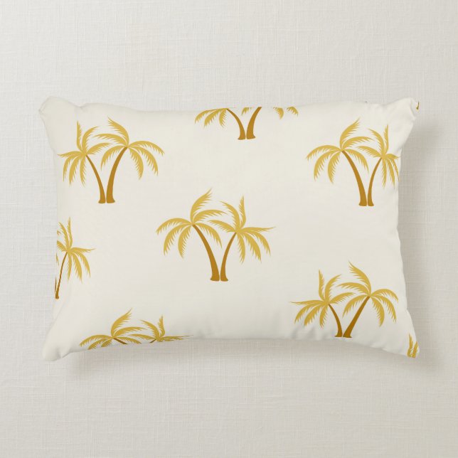 Gold Palm Trees: Tropical Textile. Decorative Cushion (Front)