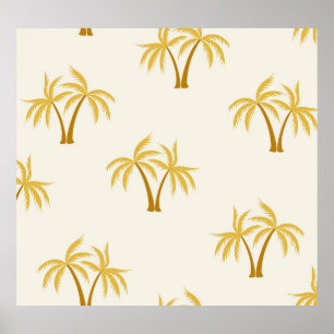 Gold Palm Trees: Tropical Textile. Poster