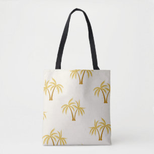 Gold Palm Trees: Tropical Textile. Tote Bag