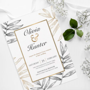 Gold Palm Tropical Beach Island Wedding Invitation