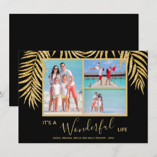Gold Palms Photo Collage Christmas Holiday Card