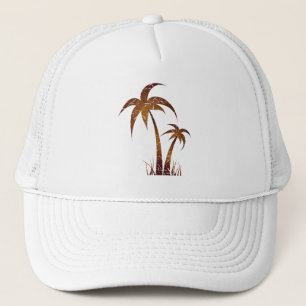 Gold palms tree trucker hat