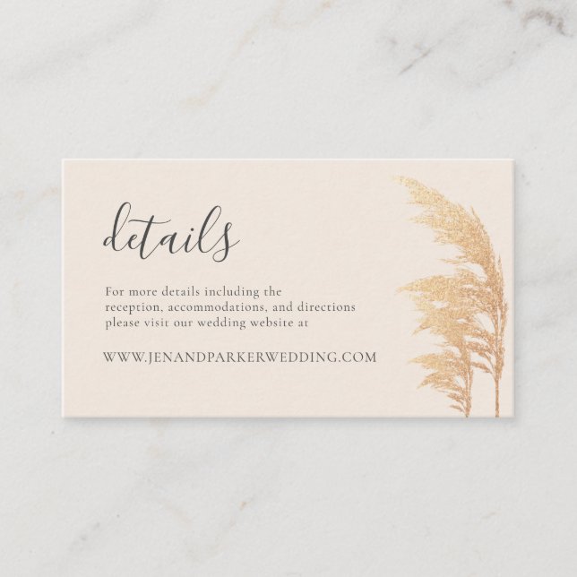 Gold Pampas Boho Rustic Glam Wedding Details Enclosure Card (Front)