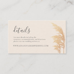Gold Pampas Boho Rustic Glam Wedding Details Enclosure Card