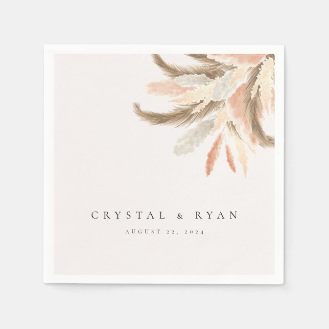 Gold Pampas Grass Wedding Guest Paper C100 Napkin (Front)