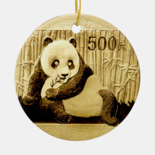 Gold Panda coin Ceramic Tree Decoration