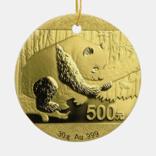 Gold Panda coin Ceramic Tree Decoration
