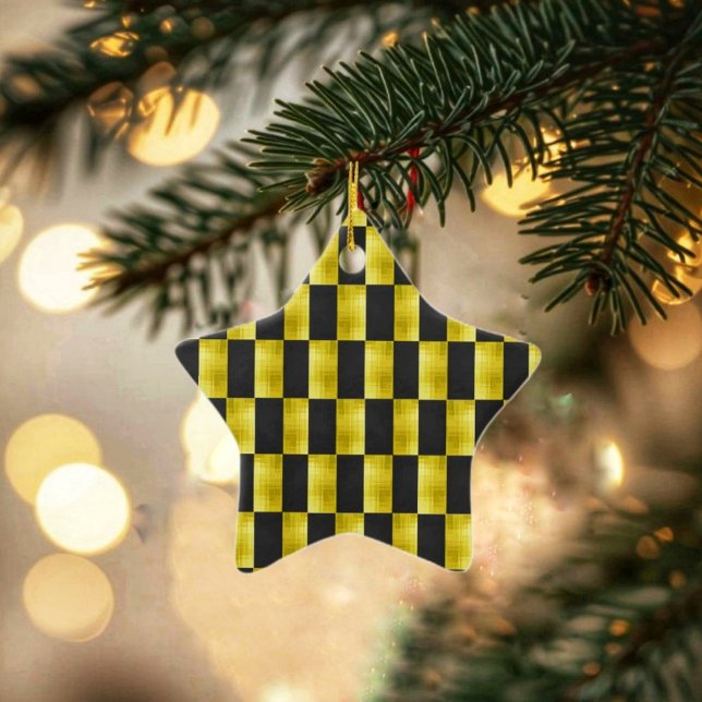 Gold-Paneled-Black-IV Ceramic Tree Decoration (Check out this Gold-Paneled Black-IV Ceramic Ornament with its checkerboard design!)