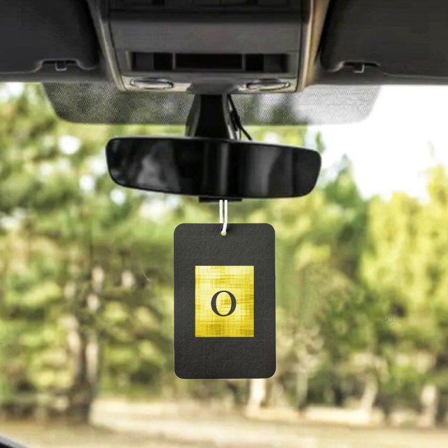 Gold Panelled Black-II Car Air Freshener (Choose your personal monogram, initials to enhance this Gold-Paneled Black-II Air Freshener!)